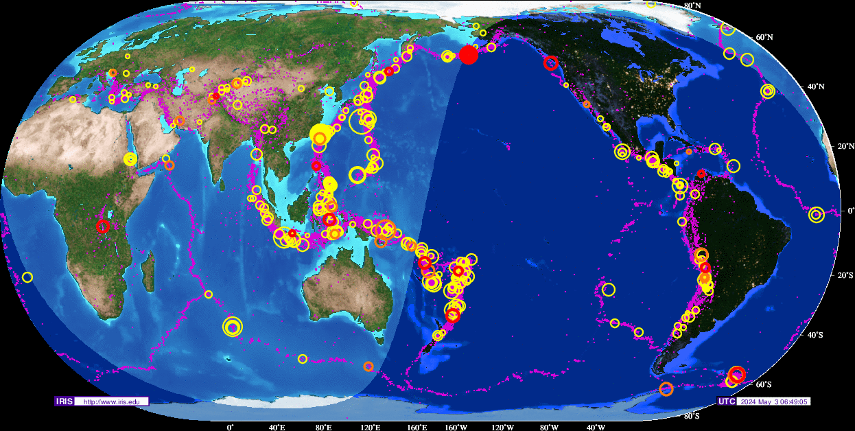 USGS IRIS map of tremors and earthquakes